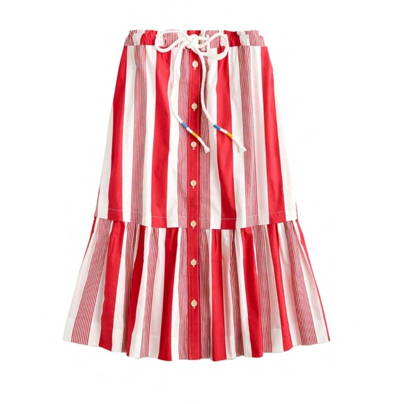 J Crew Red White Striped Poplin Drawstring Skirt w/ Pockets, SIZE: Small - Picture 3 of 6